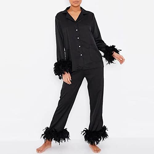 מכנסי חתיכה ארוכים בגדי שינה צמרות נשים+חליפות סטים של שרוול ארוך 2 חליפות ותפאורות סטים של פיג'מה
