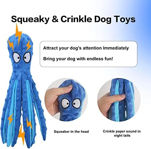 Laytek צועק תמנון צעצועים לכלבים גדולים, ללא מילוי נייר קמטים צעצועים לכלבים קטיפה לבקיעת שיניים, צעצועים