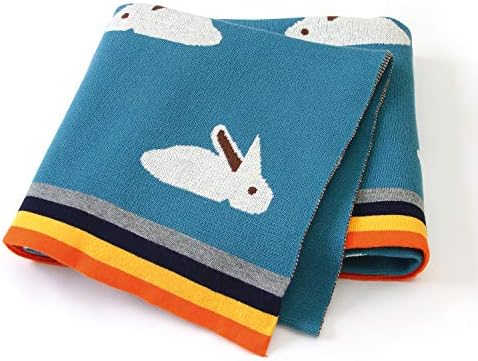 mimixiong כותנה שמיכת תינוק סרוגת פעוטות שמיכה רכה חמודה עם גודל ארנב חמוד 30 x 40 אינץ 'כחול נבי