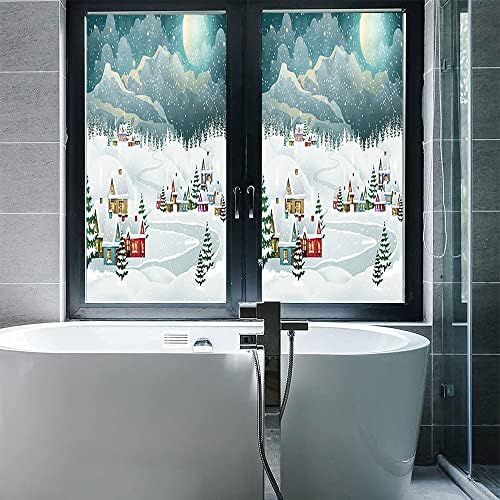 סרט חלון תלת מימד לחג המולד, הדפס בסגנון חג המולד, לסלון אמבטיה של דלת זכוכית, W23.6 x L78.7 אינץ '