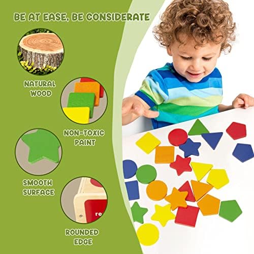 צעצוע מיון צורת צבע מעץ לצורת פעוט 1-3, צורת צעצוע של מונטסורי מעץ צורת סדרן סדרן משחק תואם משחק,