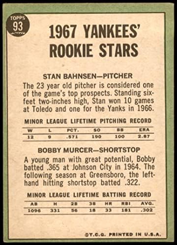 1967 Topps 93 ינקי טירונים בובי Murcer/Stan Bahnsen New York Yankees VG Yankees