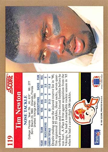 1991 ציון כדורגל 119 טים ניוטון RC טירון כרטיס טמפה מפרץ ברוקנרס רשמי מסחר ב- NFL