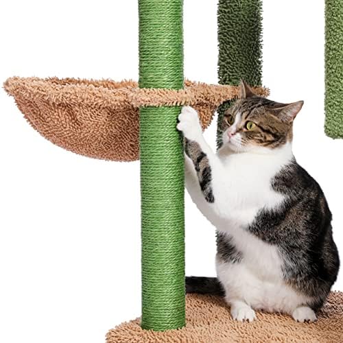 מקורה חתול תיאטרון: 41-אינץ קקטוס חתול מגדל עם גרוד, מפנק דירה, קטיפה מוט, ורך ערסל-מושלם עבור רב-רמת