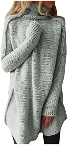 סוודר צוואר קרע נשים רופף שרוול ארוך בצבע אחיד ערימה צוואר סוודר סוודר סרוג חם