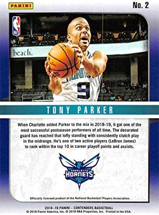 2018-19 מתמודדי פאניני היכל התהילה מתמודדים מס '2 טוני פרקר שרלוט הורנטס NBA כרטיס מסחר בכדורסל