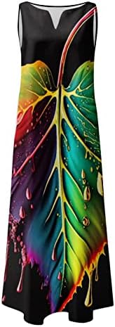 שמלת נופש, אופנה אופנה רטרו הדפסה מזדמנת V צוואר רב -צבעוני לשמלה סקסית ללא שרוולים סקסית