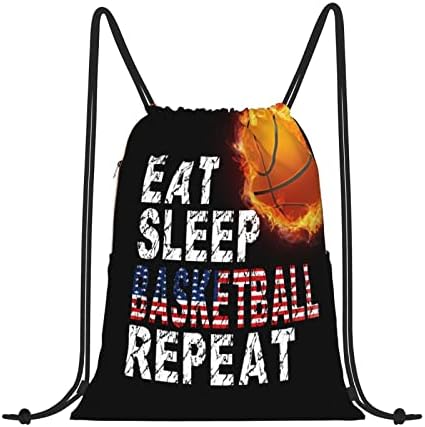 Pauseboll Basketball Spertring תרמיל, תיק משיכת כדורסל לבנות בנים, אוכלים שינה חוזרת על כדורסל,