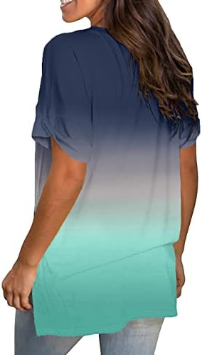 חולצות טריקו של נשים מאוהבות חולצות צבעוניות חולצה V סוודר צווארון וייץ שרוול קצר שרוול רופף חולצת טוניקה טוניקה