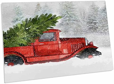 3drose וינטג 'משאית אדומה ישנה קלאסית עם עץ חג המולד פנימה - כרית שולחן מחצלות מקום