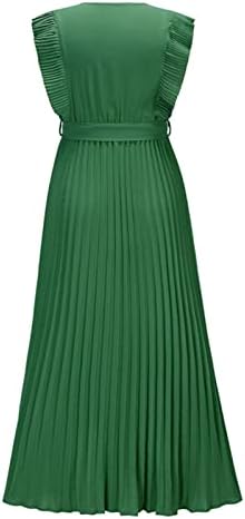 שמלת MIDI כותנה לנשים חוף ארוך חצאית אופנה רזה שרוול עלים סקסי שיפון חצאית קפלים בצבע אחיד