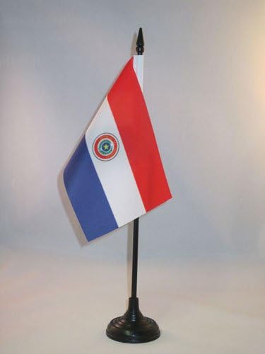 דגל AZ Paraguay שולחן דגל 4 '' x 6 '' - דגל שולחן פרגוואי 15 x 10 סמ - מקל פלסטיק שחור ובסיס