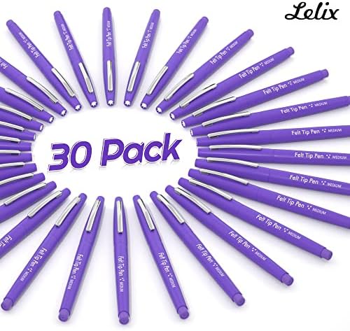 עטים קצה של Lelix, 30 עטים סגולים, עטים מרגישים נקודה בינונית של 0.7 ממ, עטים של קצה הרגש עטים ליומן,