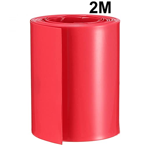 UXCell סוללה עטיפת PVC צינורות מכווץ חום 50 ממ רוחב שטוח עבור 18650 ספקי חשמל 2 מטר באורך אדום