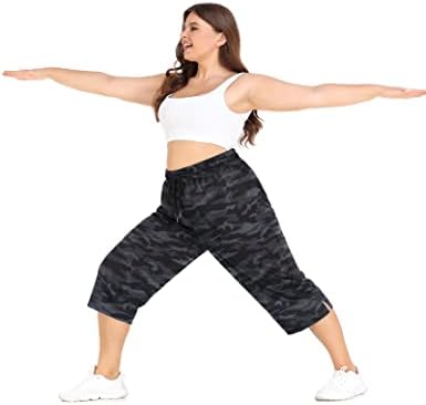 מכנסי Capri Plus Plus Capri לנשים מכנסי יוגה רופפים בכושר עם כיסים אימון מכנסי טרנינג.