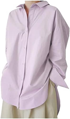 חולצות לנשים, נשים כפתור למטה ארוך שרוול טוניקת טי דש צווארון מוצק צבע חולצה רופף פורמליות