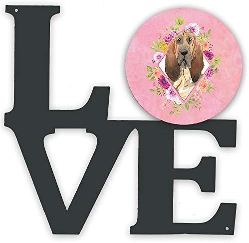 אוצרות קרולין4259וולב כלב דם ורוד פרחים מתכת קיר יצירות אמנות אהבה,