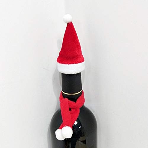 עמוספון סנטה צעיף חג המולד יין בקבוק כובע צעיף חג המולד יין בקבוק כיסוי מיני חג המולד סנטה כובע דקורטיבי