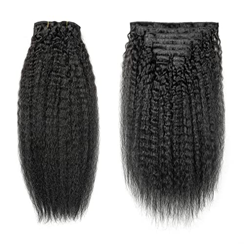 קינקי ישר קליפ שיער טבעי הרחבות לנשים שחורות, 120 גרם 10 יחידות שחור חלק אמיתי שיער טבעי קליפ שיער