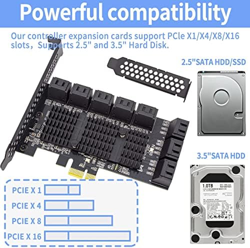 Actimed PCIE SATA CARD 16 יציאה עם 16 כבל SATA, 6 GBPS SATA 3.0 בקר PCI Expression כרטיס הרחבה עם סוגר