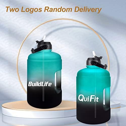 Quifit 1 בקבוק מים ליטר - עם קש קש ומוטיבציה סמן BPA חינם חדר כושר חדר חדר ספורט חיצוני קיבולת גדולה