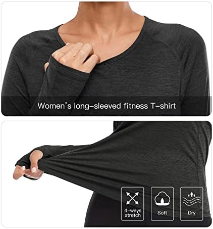Vutru לנשים שרוולים ארוכים אימון חולצת טריקו ספורט נושם מפעיל חורי אגודל