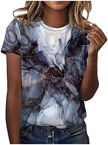צמרות קיץ לנשים שרוול קצר חולצות טשירט צוואר צוואר וינטג 'גרפי פרחוני טוניקה מודפס
