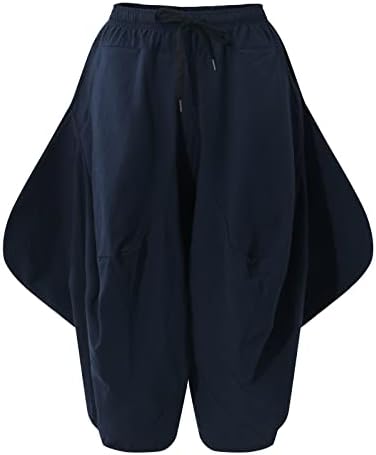 מכנסיים קצרים לגברים של YMOSRH בצבע אחיד מזדמן כותנה פשתן מכנסי רגל רחבים פורחים מכנסיים קצוצים רופפים מכנסיים