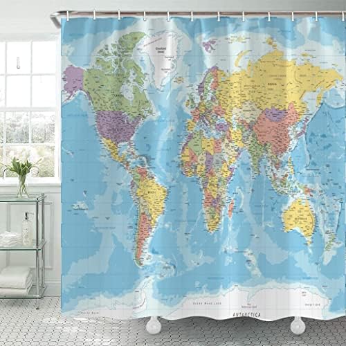 וילון מקלחת של מפת עולם של טומוז, מדינות וערים וילונות מקלחת, גיאוגרפיה וילון מקלחת אמבטיה