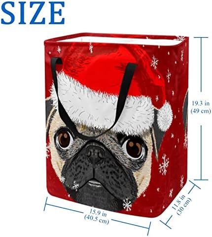 כובע חג המולד חמוד היפסטר פאג פתית שלג הדפסת סל כביסה מתקפל, 60 ליטר עמיד למים סלי כביסה סל כביסה