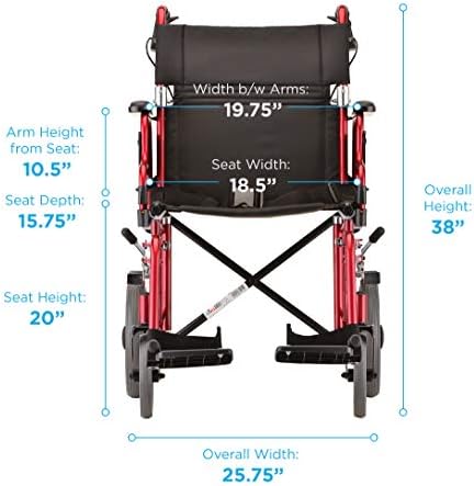 נובה קל משקל תחבורה כיסא עם נעילת בלמי יד, 12 גלגלים אחוריים, נשלף & מגבר; להעיף את זרועות להעברה