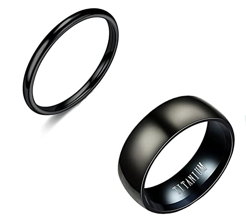 2 יחידות שחור טיטניום טבעת לגברים קלאסי שחור טבעת נשים דק ועבה זוג טבעות גודל 8 9 10 11 12 עבור