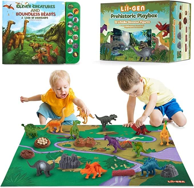 צעצועי דינוזאור ליל-ג ' ן לילדים - ספר סאונד דינוזאור אינטראקטיבי עם שאגות ריאליסטיות ו -12
