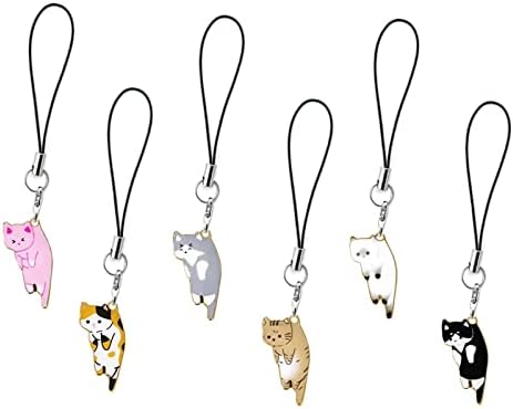 6 חתיכות חתול קסמי עבור טלפון נייד, חמוד טלפון סלולרי קסמי רצועת תליית חתול קסמי עבור תרמיל ארנק