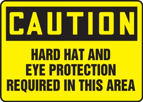 Accuform MPPE416VP שלט, זהירות כובע קשה והגנה על העיניים הנדרשים באזור זה, 7 אורך x 10 רוחב x 0.055 עובי, פלסטיק,