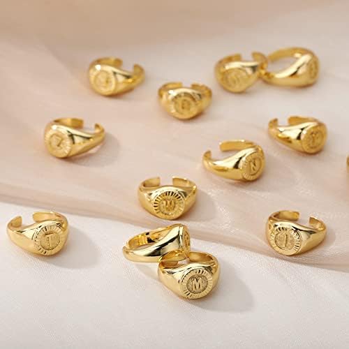 בציר ראשוני מכתב חותם טבעות לנשים טבעת עגול פתיחת זהב מכתב טבעת תכשיטי חתונה-87748