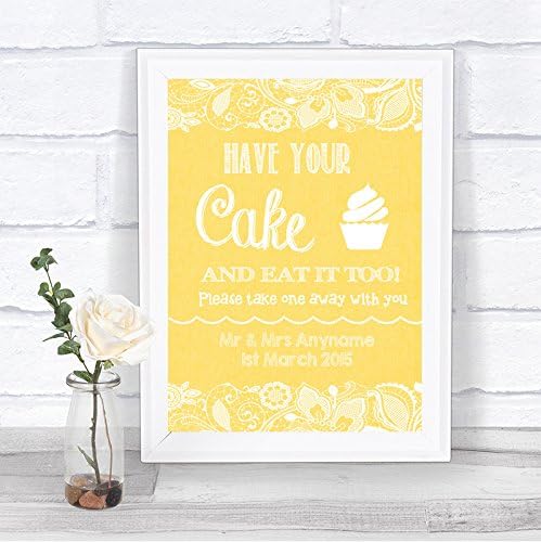 יוטה צהובה ושל אפקט עוגת עוגת עוגת עוגות מזנון ממתקים מותאם אישית שלט חתונה