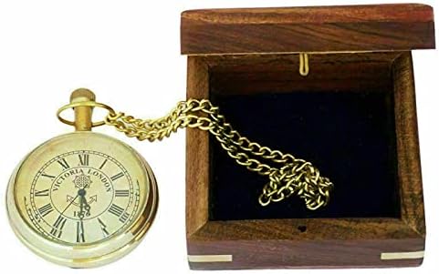 AK Nautical Victoria Pocket Cocket Watch קופסת עץ עם קין דואר 2 יח '. פליז מוצק ימי