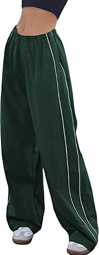 מכנסי מצנח לנשים מותניים אלסטיים מכנסי מטען רחבים Y2K מכנסי מסלול סינץ