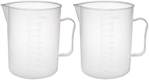 כוס מדידה של UXCell 1000 מל PP פלסטיק בלאר מדובר בבירור עם ידית לנוזלי מטבח מעבדה 2 יחידות