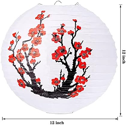 סמיקר סיני יפני אדום דובדבן פרחים לבן עגול סיני יפני נייר מנורת עבור צל סיני מזרחי סגנון אור מסעדה מסיבת