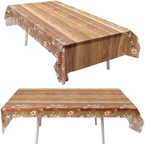 2 חתיכות חום מפת שולחן, 54 על 108 סנטימטרים עץ תבואה מפת שולחן פלסטיק כפרי מפת שולחן מלבני שולחן כיסוי למטבח אוכל