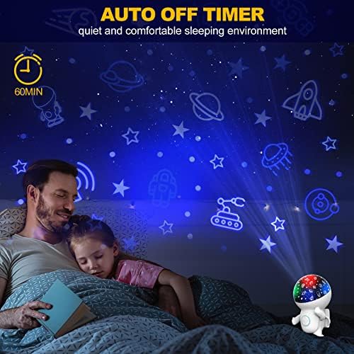 לילה אור לילדים שינה, אסטרונאוט לילה אור מקרן עם 360 סיבוב וטיימר, כוכב לילה אור עבור תינוק, 8 צבע