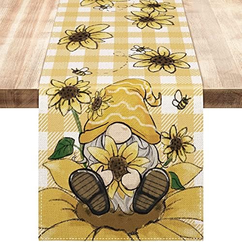 כל עיצוב חמניות גמד רץ לשולחן עמיד למים אביב קיץ עונתי מטבח אוכל שולחן דקור לבן צהוב באפלו