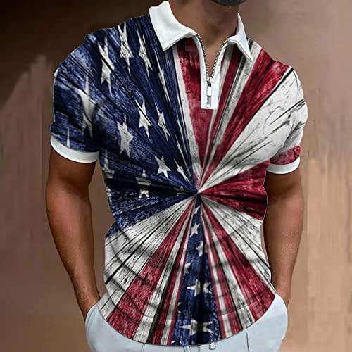 יום העצמאות של XXBR חולצות פולו פולו בקיץ שרוול קצר פטריוטי דגל אמריקאי רוכסן רוכסן צווארון צווארון גולף