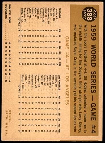 1960 Topps 388 1959 סדרה עולמית - משחק מס '4 - הודג'ס זוכה בהומרוס גיל הודג'ס לוס אנג'לס/שיקגו