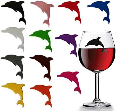 יין זכוכית קסמי תגים 12 יחידות דולפין יין זכוכית לשתות סמני יצירתי סיליקון כוס תוויות למסיבה יין כוסות