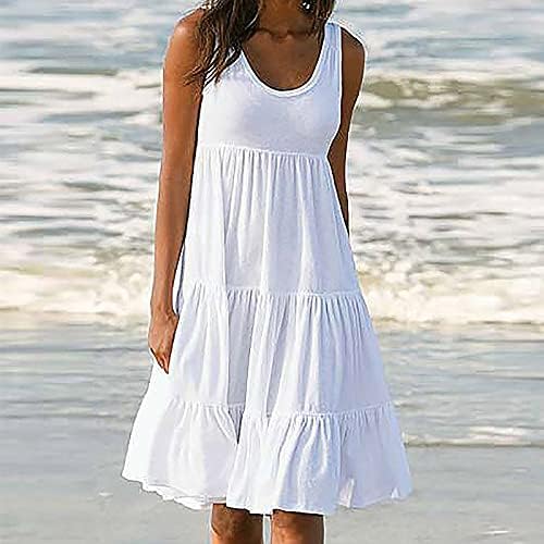 שמלות נשים ללא שרוולים שמלת נדנדה ללא שרוולים סקופ צוואר שמלה מזדמנת שמלות טנק קיץ שמלות חוף שמלות חוף