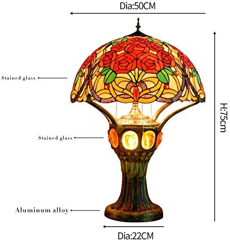 סגנון טיפאני וויטראז 'מנורה שולחן זכוכית יצירתית דפוס ורד חדר שינה סגנון שולחן חדר שינה סגנון