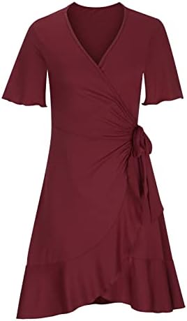 LMDUDAN 2023 שמלת קיץ לנשים עטיפה מזדמנת V צוואר שמלת מסיבות שרוול קצר שמלת מותניים גבוהה מתנדנדת שמלות קצרות